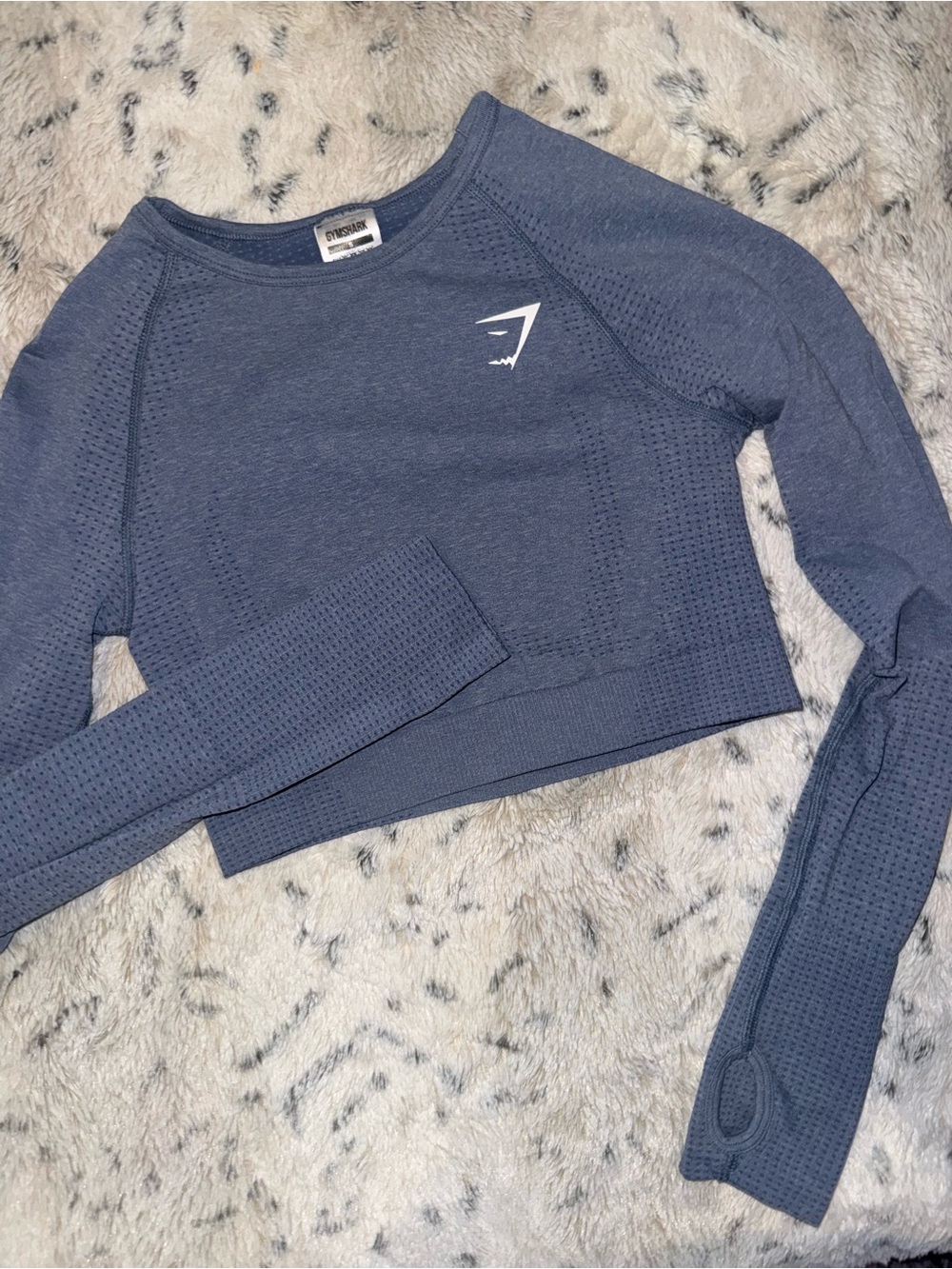 Gymshark Women's Slate Blue Seamless Cropped Long Sleeve Top
